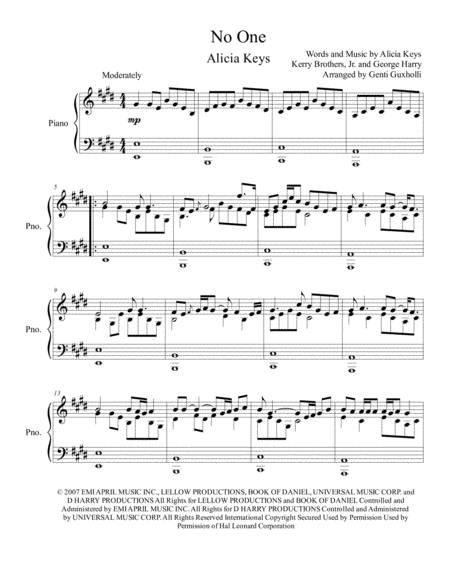 No One Piano Solo Sheet Music