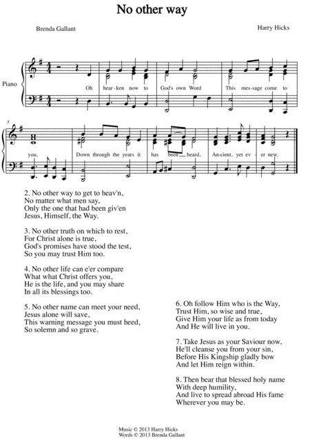 Free Sheet Music No Other Way A Brand New Hymn