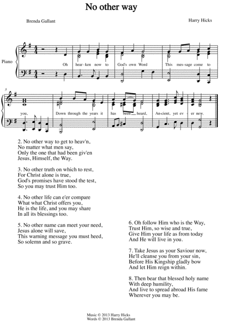 No Other Way A Brand New Hymn Sheet Music