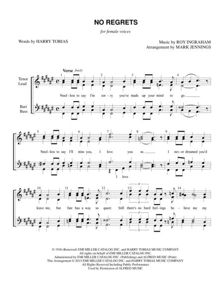 Free Sheet Music No Regrets Female Barbershop Ssaa Chorus