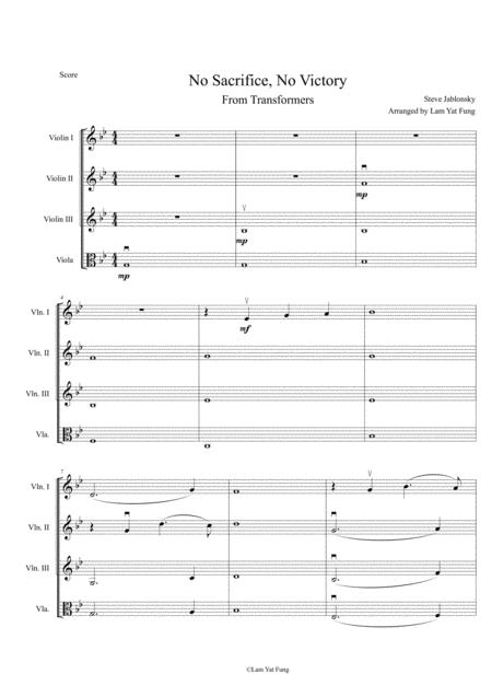 No Sacrifice No Victory From Transformers Three Violin One Viola Score And Parts Sheet Music