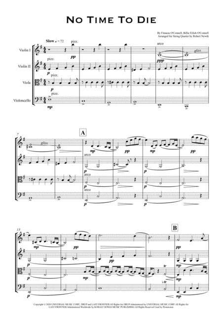 Free Sheet Music No Time To Die Bond Theme For String Quartet