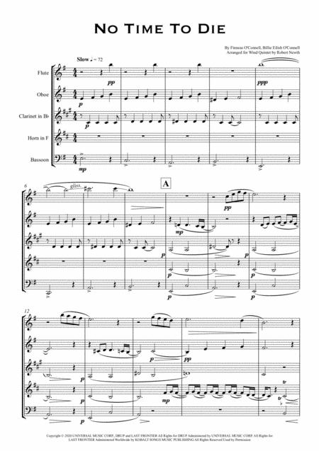 Free Sheet Music No Time To Die Bond Theme For Wind Quintet