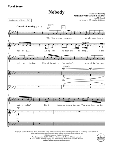 Nobody Casting Crowns Anthem Vocal Part Solo With Satb Sheet Music