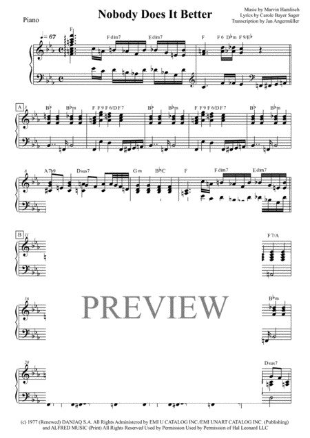 Nobody Does It Better From The Spy Who Loved Me Piano Transcription Of Original Recording Sheet Music