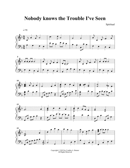 Free Sheet Music Nobody Knows The Trouble I Ve Seen