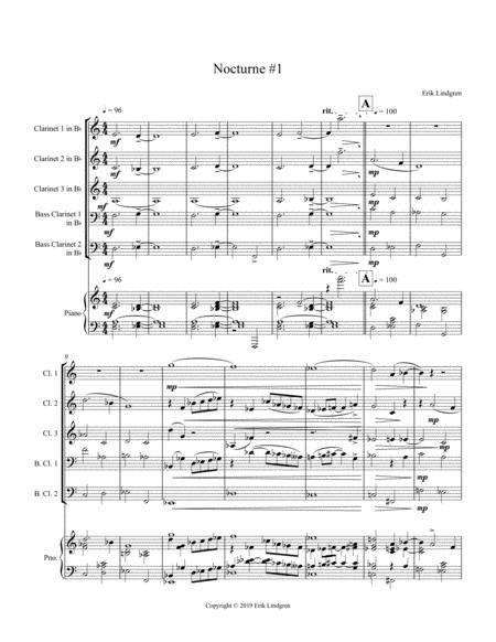 Free Sheet Music Nocturne 1 For 5 Clarinets