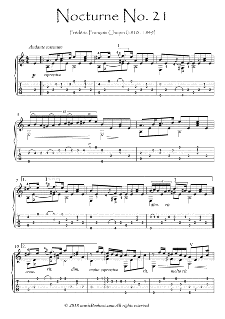 Nocturne 21 By Chopin For Guitar Solo Sheet Music