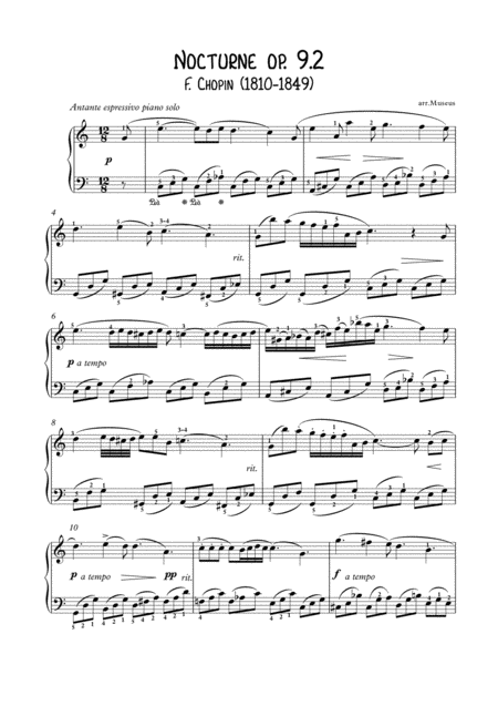 Nocturne 9 2 By Chopin Piano Solo Sheet Music