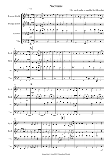 Nocturne From A Midsummer Nights Dream For Brass Quartet Sheet Music