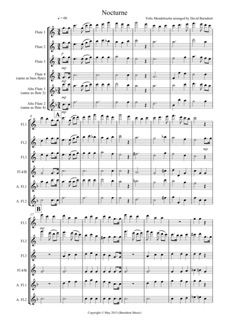 Free Sheet Music Nocturne From A Midsummer Nights Dream For Flute Quartet