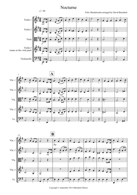 Nocturne From A Midsummer Nights Dream For String Quartet Sheet Music