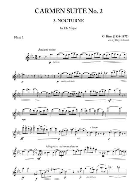 Nocturne From Carmen Suite No 2 For Flute Quartet Sheet Music