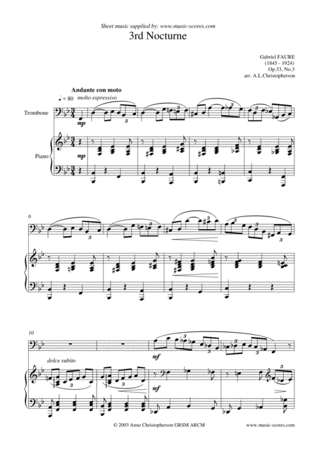 Free Sheet Music Nocturne Op 33 No 3 Trombone And Piano