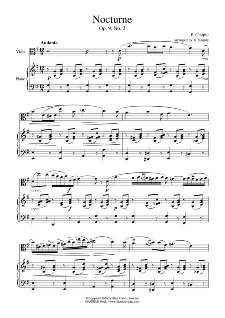 Free Sheet Music Nocturne Op 9 No 2 Abridged For Viola And Piano