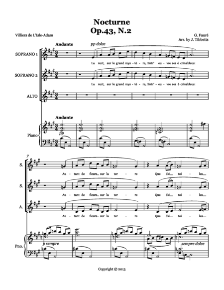 Nocturne Ssa Faur Arr Jennifer R Tibbetts Sheet Music