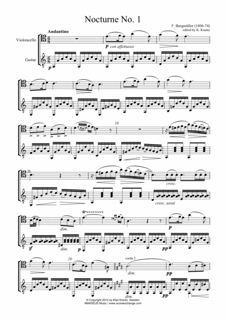 Free Sheet Music Nocturnes 1 3 For Cello And Guitar