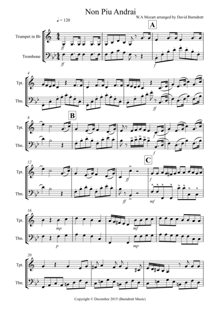 Non Pi Andrai For Trumpet And Trombone Duet Sheet Music