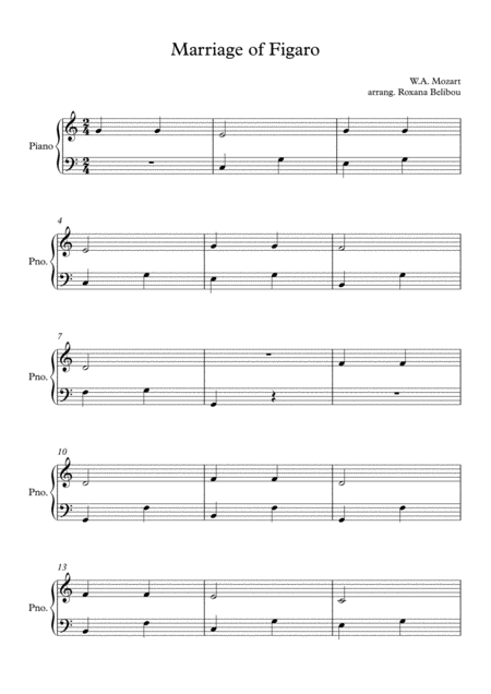 Free Sheet Music Non Piu Andrai Farfallone Amoroso By Mozart Easy Piano