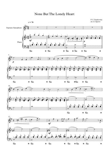 None But The Lonely Heart Peter Ilyich Tchaikovsky For Soprano Saxophone Piano Sheet Music