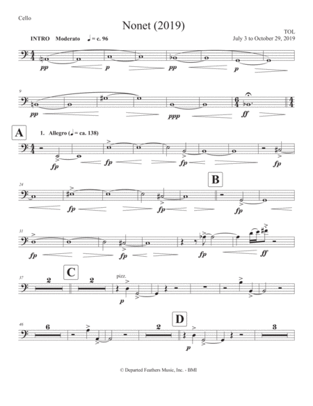 Nonet 2019 For Chamber Ensemble Cello Part Sheet Music