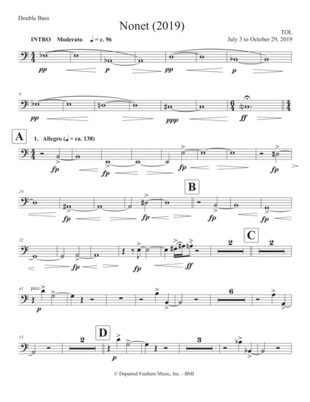 Nonet 2019 For Chamber Ensemble Double Bass Part Sheet Music