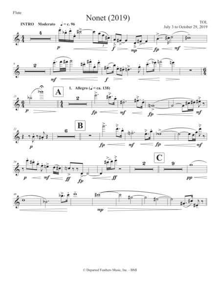 Nonet 2019 For Chamber Ensemble Flute Part Sheet Music