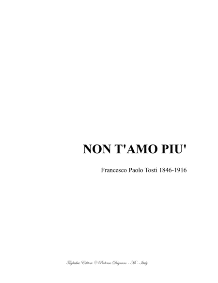 Nont Amo Piu F P Tosti For Soprano Or Tenor And Piano Sheet Music