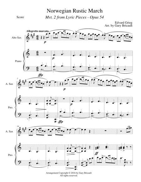 Norwegian Rustic March Mvt 2 From Lyric Pieces Opus 54 Sheet Music