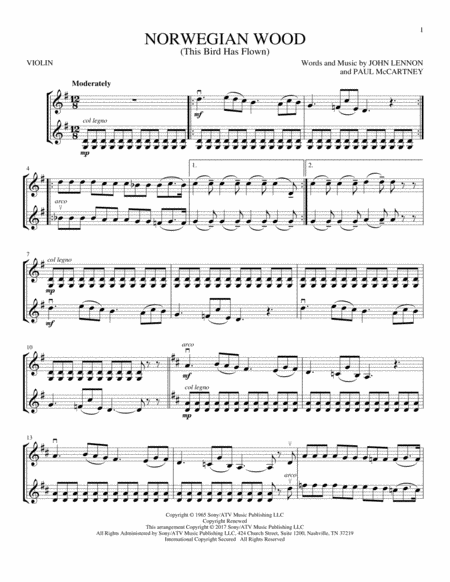 Free Sheet Music Norwegian Wood This Bird Has Flown