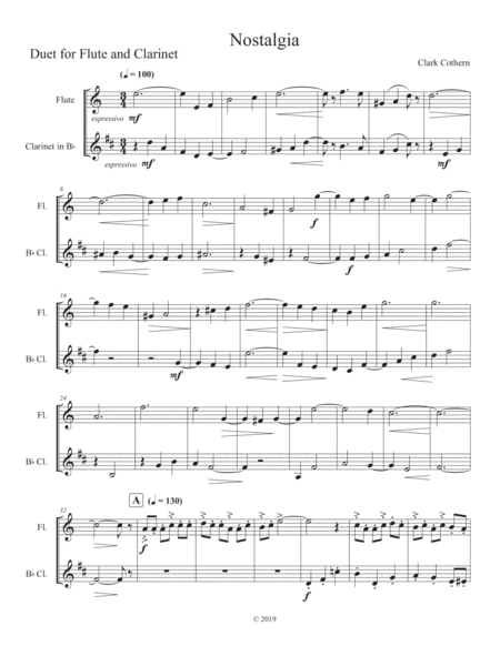 Free Sheet Music Nostalgia Duet For Flute And Clarinet