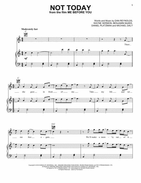 Free Sheet Music Not Today From Me Before You