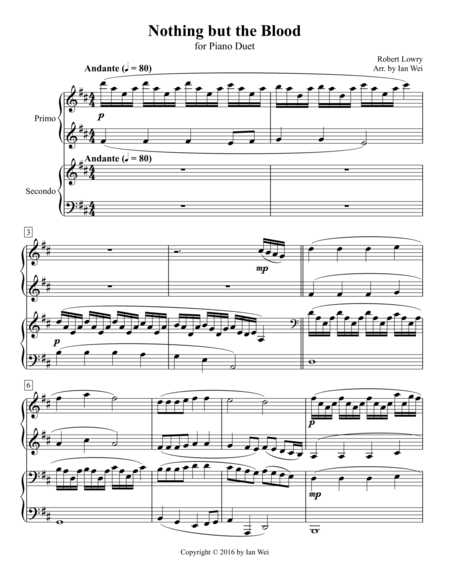 Nothing But The Blood For Piano Duet Sheet Music