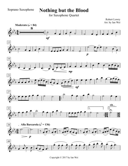 Nothing But The Blood For Saxophone Quartet Sheet Music