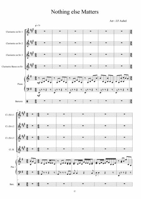 Free Sheet Music Nothing Else Matters Ensemble De Clarinette Piano Et Batterie