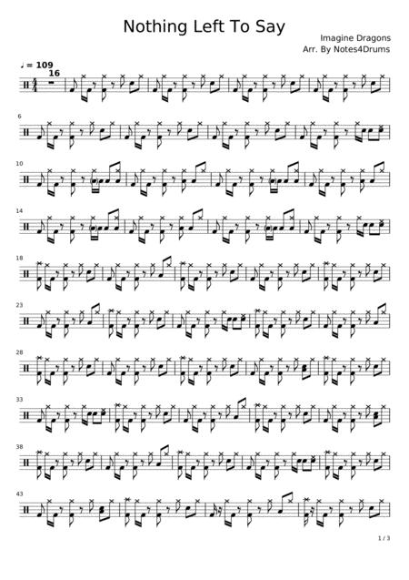 Nothing Left To Say By Imagine Dragons Drums Sheetnotes Sheet Music