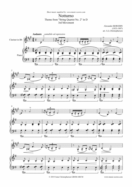 Free Sheet Music Notturno From Quartet No 2 Clarinet And Piano