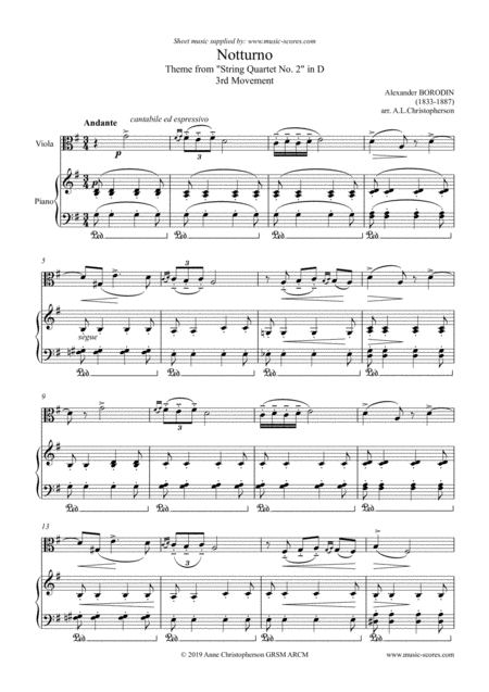 Free Sheet Music Notturno From Quartet No 2 Viola And Piano