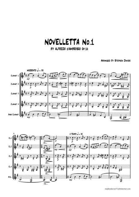 Novelletta No 1 By Alfredo D Ambrosio For Clarinet Quintet Sheet Music