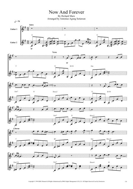 Free Sheet Music Now And Forever Duet Guitar Score