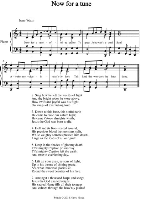 Free Sheet Music Now For A Tune A New Tune To A Wonderful Isaac Watts Hymn