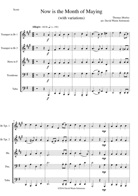 Now Is The Month Of Maying With Variations For Brass Quintet Sheet Music