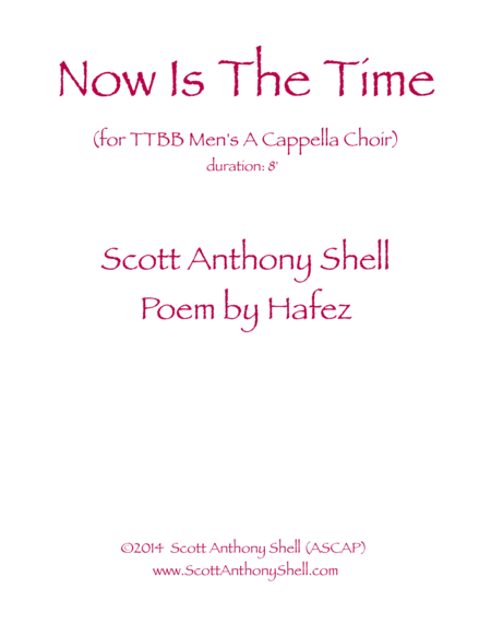 Now Is The Time Poem By Hafez Sheet Music