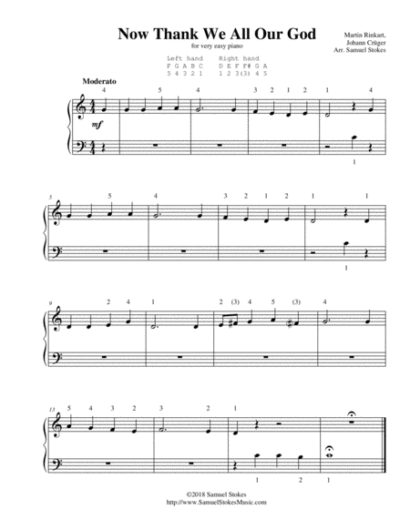 Free Sheet Music Now Thank We All Our God For Very Easy Piano