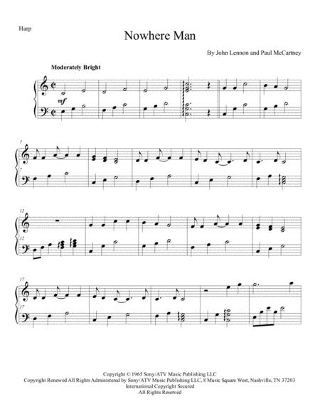 Nowhere Man For Solo Harp No Levers Required Sheet Music