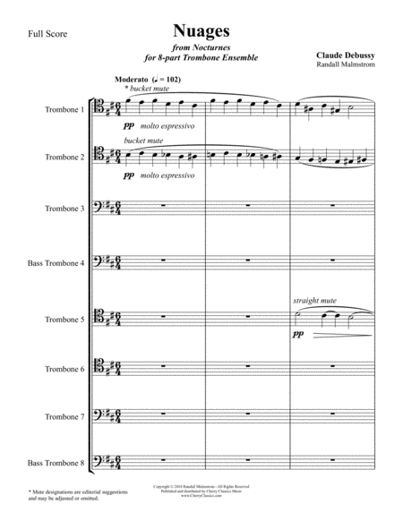 Free Sheet Music Nuages From Nocturnes For 8 Part Trombone Ensemble