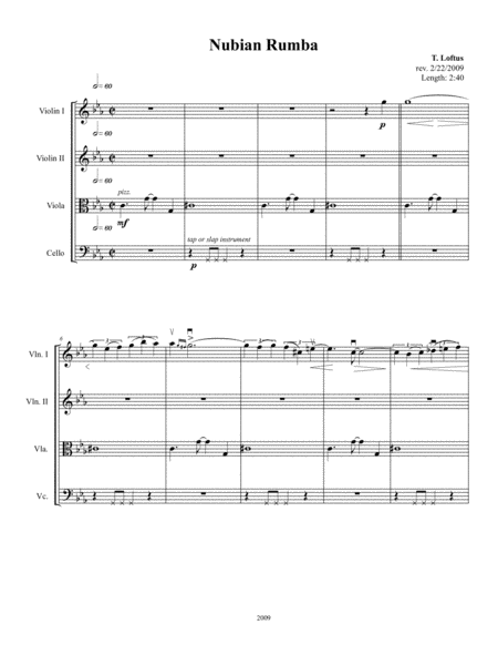 Nubian Rumba For String Quartet Sheet Music