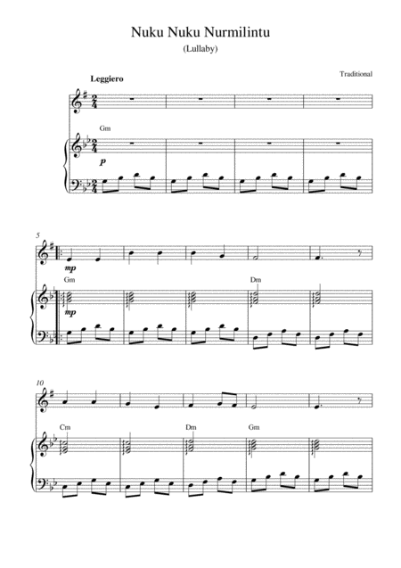 Free Sheet Music Nuku Nuku Nurmilintu Lullaby