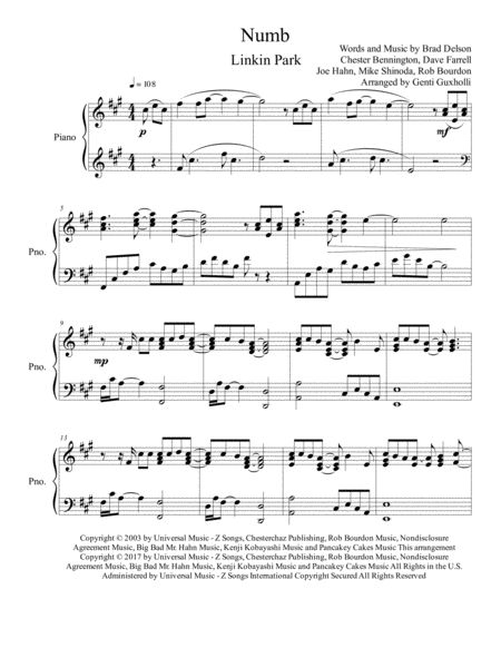 Free Sheet Music Numb Piano Solo