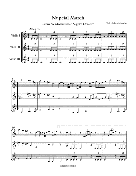 Nupcial March From A Midsummer Nights Dream Sheet Music